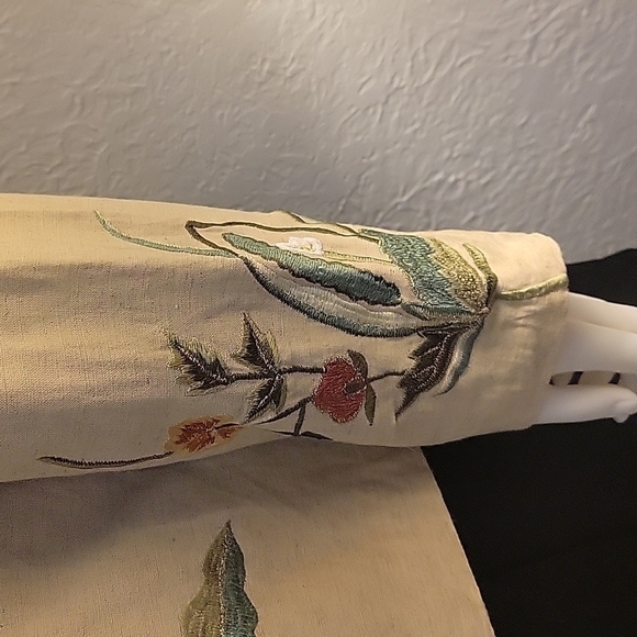 Vtg TAPESTRY PATCH Linen Floral Embroidered Decorative Button Down Shacket - Picture 5 of 10